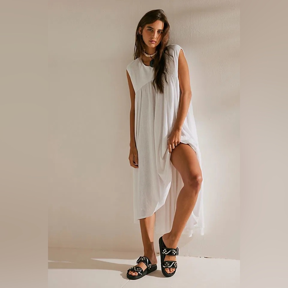 Free People White Sleeveless Midi Dress